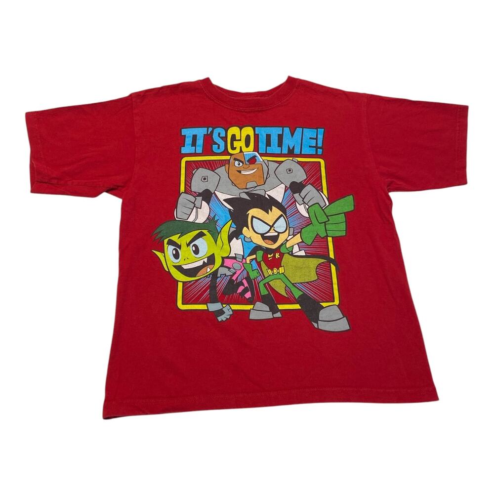 Teen Titans Go Boys Red Graphic T Shirt Size L 10/12 Robin Beast Boy Cyborg